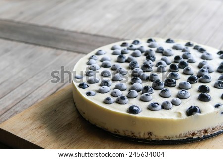 Blueberry no bake cheese cake just taken out from the fridge