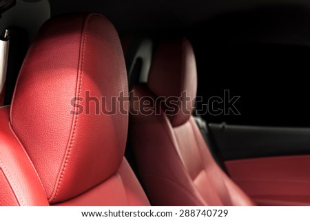 Sport car leather seats. Interior detail. Horizontal photo.