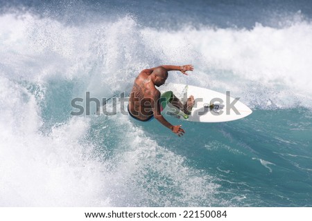 Hawaii - Dec. 6: Top rated pro surfer from California, Bobby Martinez performs a critical move - Dec. 6, 2008 at Rocky Point, Hawaii.