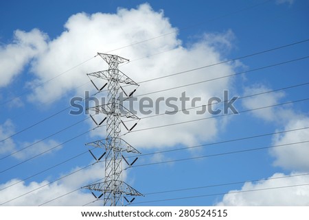 High voltage electric tower on sky background