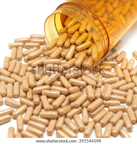 supplement vitamin capsules and containers bottle isolated on white background