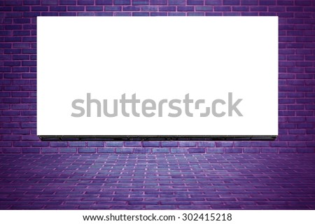 blank billboard for advertisement on purple brick wall background