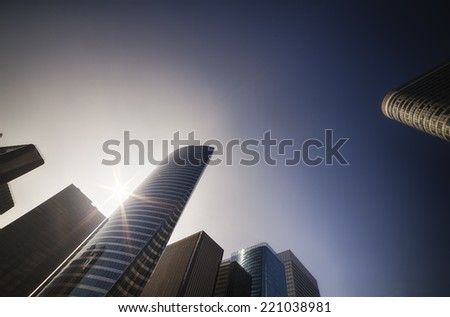 Wide Lens View of Modern Buildings. Business Concept