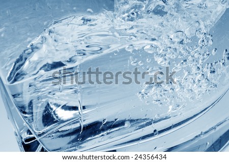 Blue transparent clear water background with bubbles