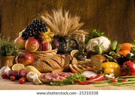 Big collection with food, fruits and vegetables