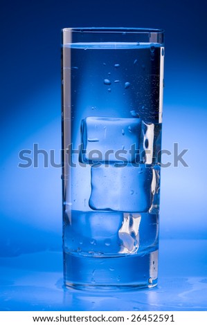 Wet full transparent glass with ice cubes