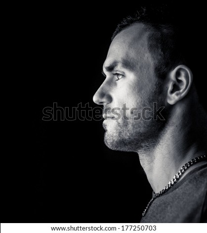 Man in profile, black and white