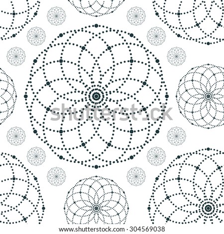 Dotted pattern with circles and nodes. Repeating modern stylish geometric background. Simple abstract monochrome texture