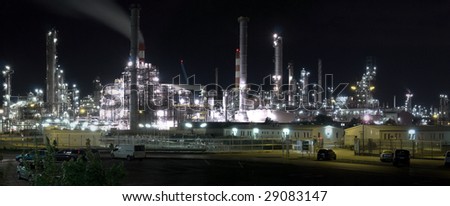 A Night Shot Of An Refining Oil Company
