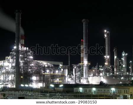 A Night Shot Of An Refining Oil Company
