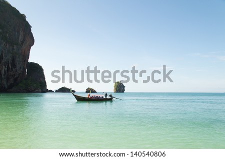 KRABI - MAY 4, 2013 : The tourists on the boat are travel around Andaman Sea at \