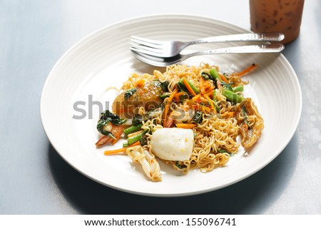 The sea food noodles served for dinner