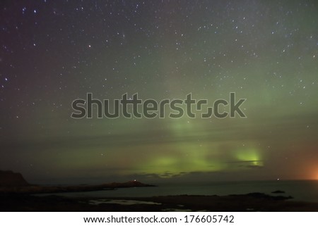 meteorological phenomenon aurora borealis solar storm Lofoten Islands north pole norway