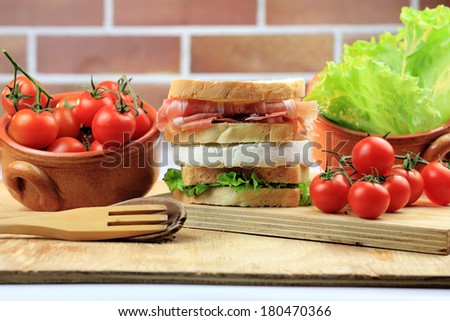 sandwiches with cheese and ham salad tomatoes produced typical Tuscan Italy