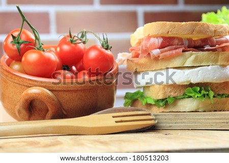 sandwiches with cheese and ham salad tomatoes produced typical Tuscan Italy
