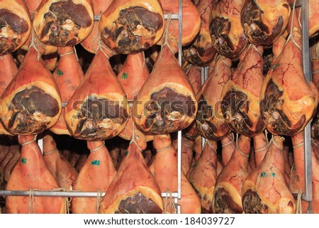 curing hams pork processing pork ham salami mortadella sausage typical industrial processes farming livestock breeding langhirano Parma Emilia Romagna