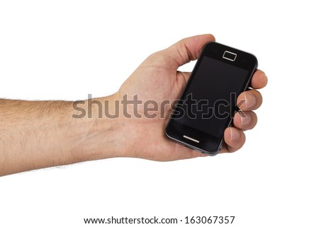 hand with mobil phone isolated