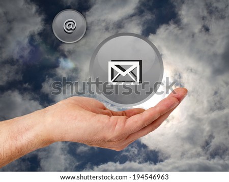 Internet hand button in the clouds