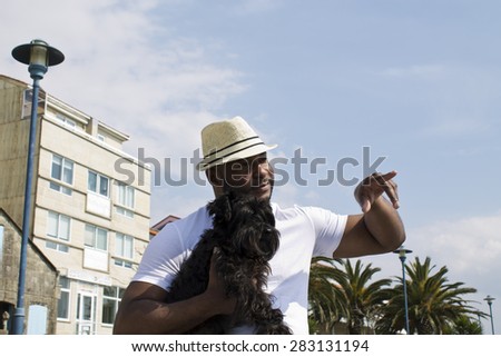 black man with dog