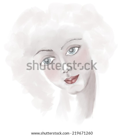 Female face.Drawing of a woman\'s pretty face with blue eyes.