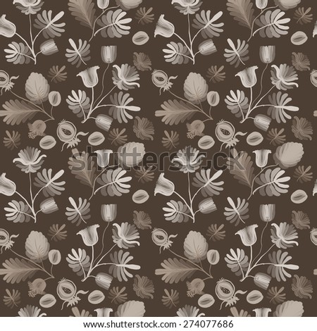 Seamless pattern from abstract flowers.Seamless pattern from abstract flowers, leaves, stalks and additional elements. Square  illustration.