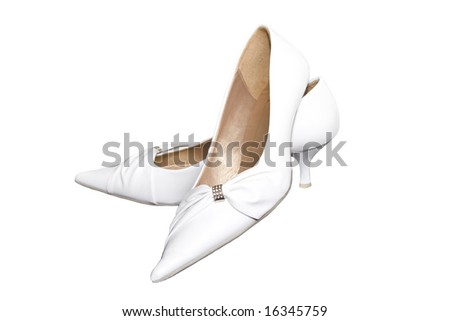 stock photo Pair of white Wedding shoes isolated