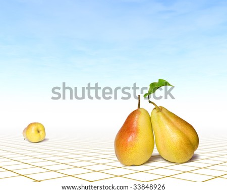 three pears on a surreal background