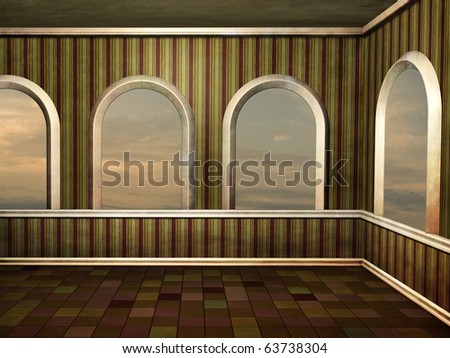 beautiful grungy room with windows. background for your work