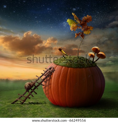 Funny Poster With Snail-Astronomer And Pumk