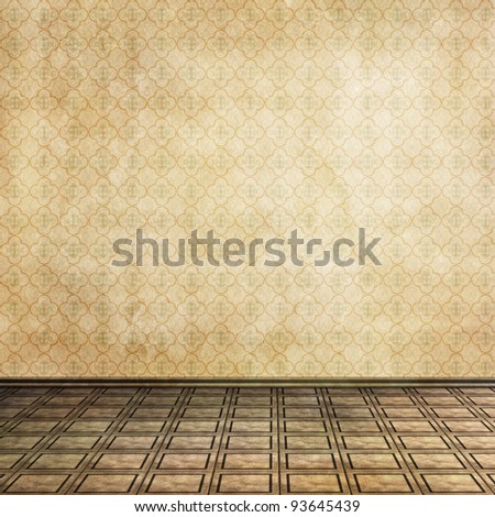 empty room with tile floor and old wallpaper