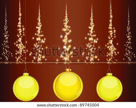 Christmas decorative card with lighting strips and three golden balls