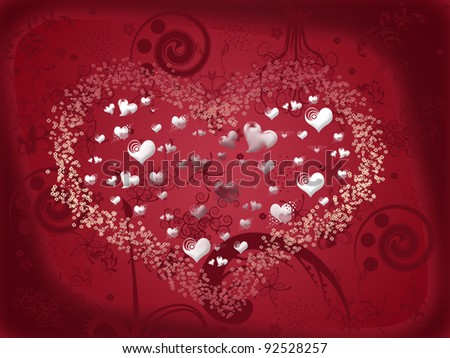 Valentine\'s day card with one big heart filled with small hearts