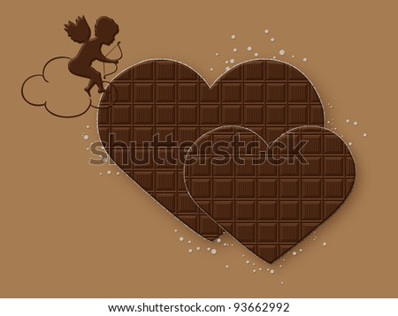 Two chocolate hearts with chocolate angel