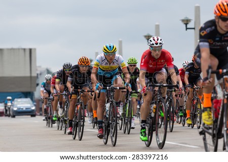 Chattanooga, Tennessee, USA.  May 25, 2015. Professional cyclists compete in the 2015 USA Cycling National Championship Road Race (Pro Men) event, held in the streets of Chattanooga, Tennessee, USA.