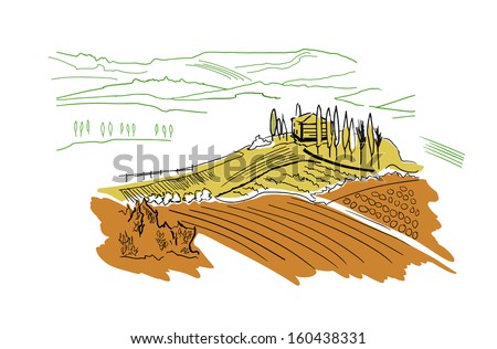 Landscape Tuscany, Italy, Illustration