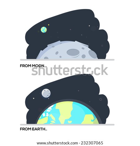 view form moon to earth. earth to moon. space concept - vector illustration