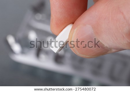 holding a tablet between the fingers