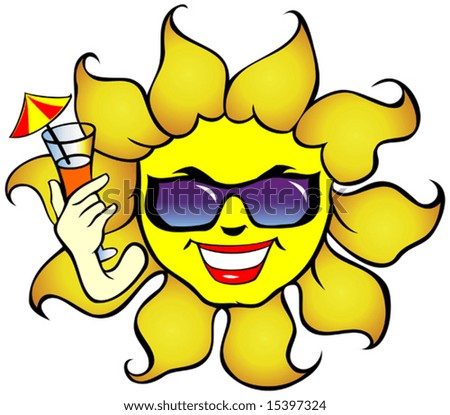 clip art sun with sunglasses. stock vector : Smiling sun