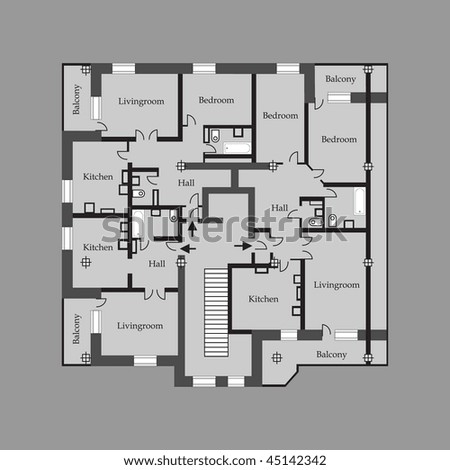 Small Modern House Plans on Plan Of A Modern House Stock Vector 45142342   Shutterstock