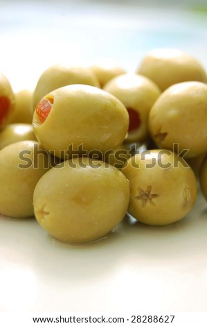 Close up of stuffed green olives