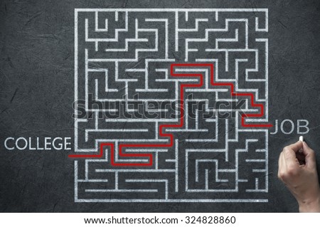 Maze path solution leading from college to job