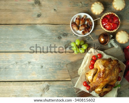 Christmas thanksgiving meal background with copy space