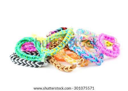 Colorful rubber band bracelets isolated on white