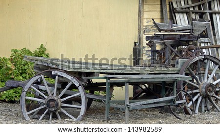Rustic Weathered Old Wooden Farm Wagon With Wood Spoke Wheels