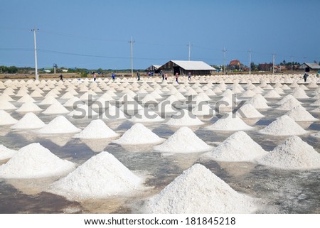 Beautiful landscape of a summer with a salt farm in Thailand.