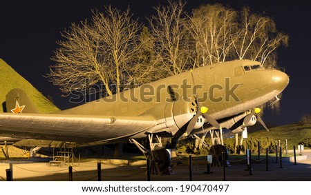 KIEV, UKRAINE - MAR 22, 2014: World War II aircraft located in museum at night