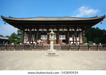 NARA, JAPAN - AUG 12: People visit Todaiji Temple in Nara, Japan. The world\'s largest wooden building and world heritage site on August 12, 2011.