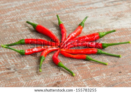 Red chillies on wood table