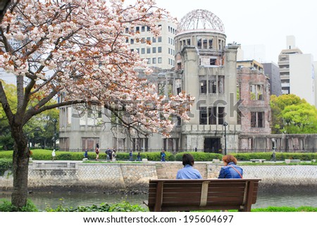 HIROSHIMA, JAPAN - April 16: Japanese people and foreigners are visiting at the Hiroshima Peace Park on April 16, 2014 in Hiroshima, Japan.