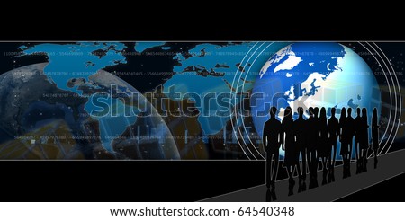 Illustration on Internet. With silhouettes and world map
